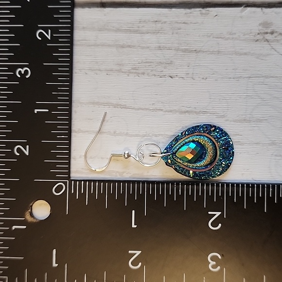 Sparkle Peacock 🦚 Simulated Irridescent  Gemearrings 925S post - Picture 3 of 4